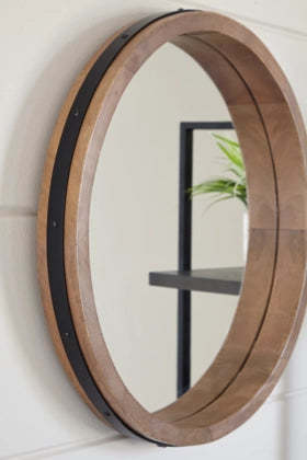 24" Wood Frame Round Accent Mirror