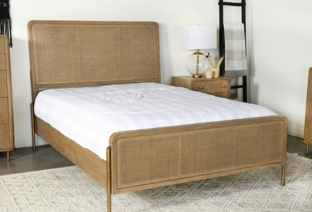 Arini Eastern King Panel Bed Sand Wash and Natural Cane