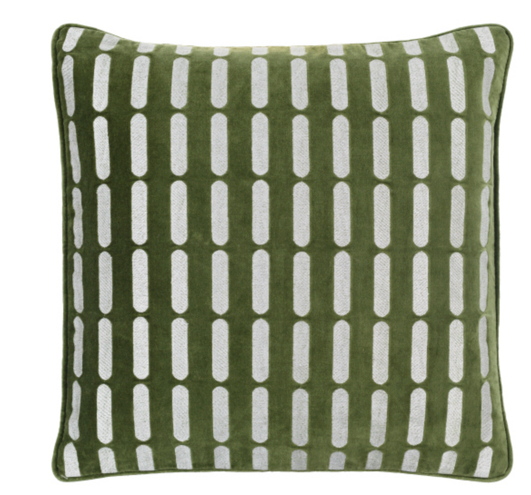 Green Velvet with Cream Pattern Down Pillow