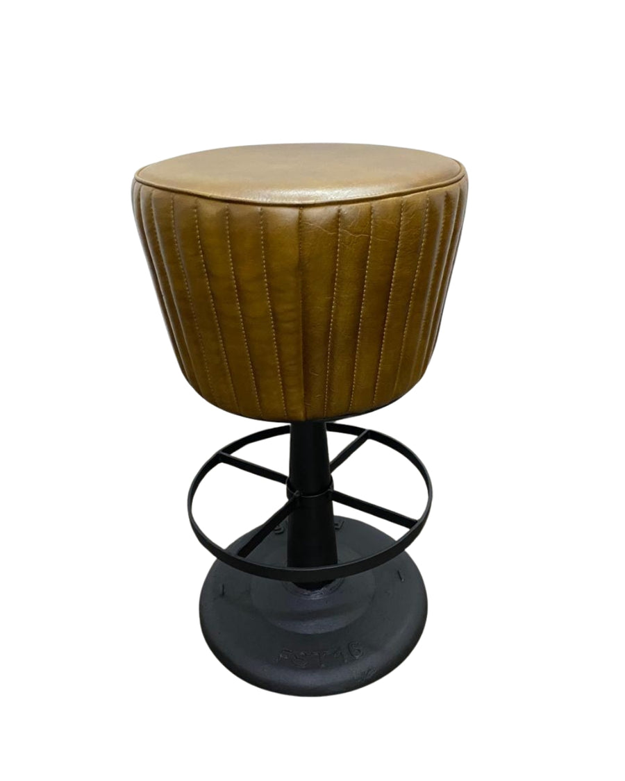 Mushroom Counter Stool in Brown Leather - Charmed House Interiors (Kansas City, MO)