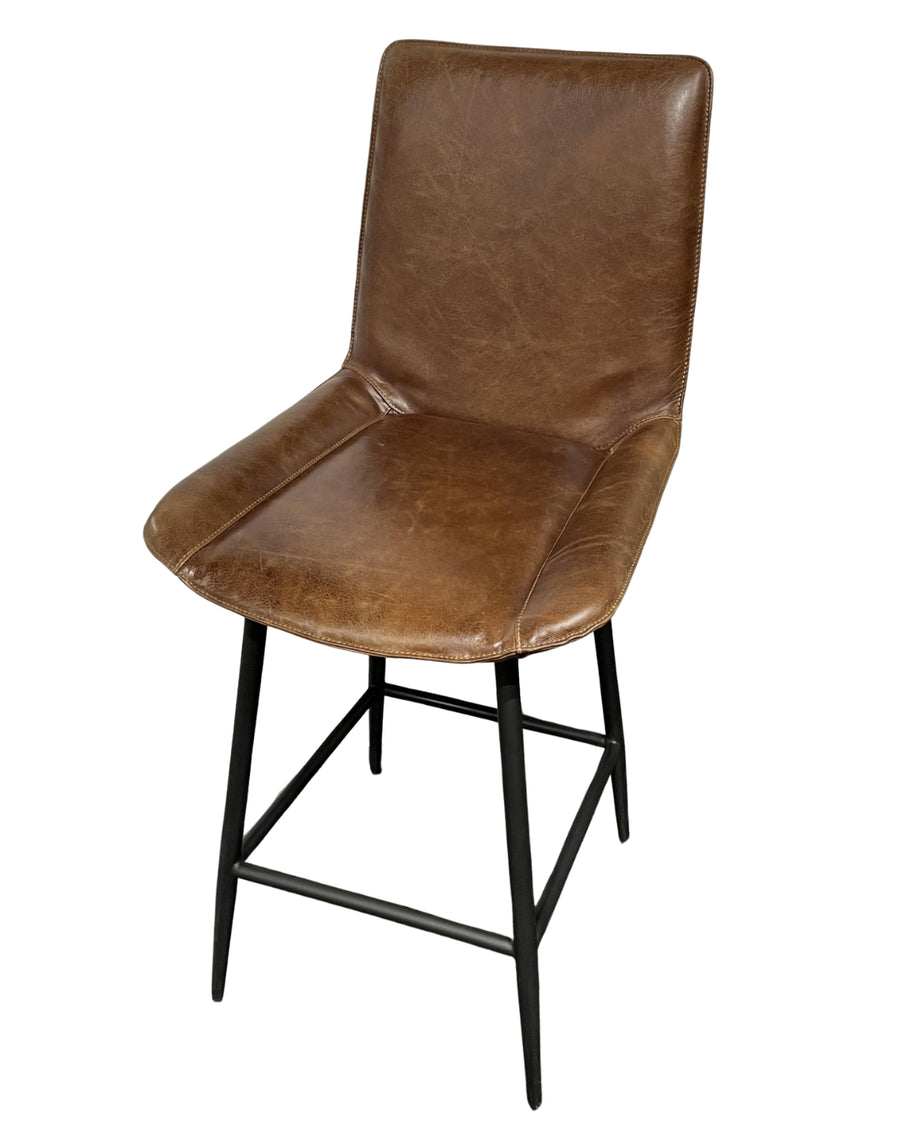 Henry Swivel Counter Stool in Cognac Leather - Charmed House Interiors (Kansas City, MO)