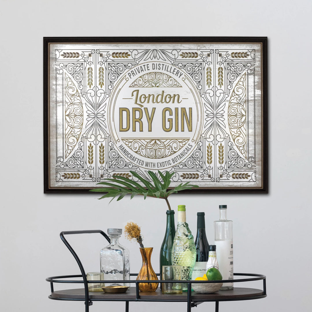 Dry Gin Framed Wall Décor w Antique Mirror - Charmed House Interiors (Kansas City, MO)
