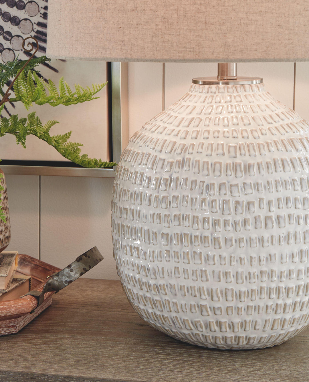 Beige Textured Ceramic Table Lamp