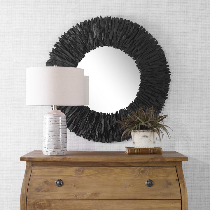 Teak Branch Round Mirror, Black - Charmed House Interiors (Kansas City, MO)