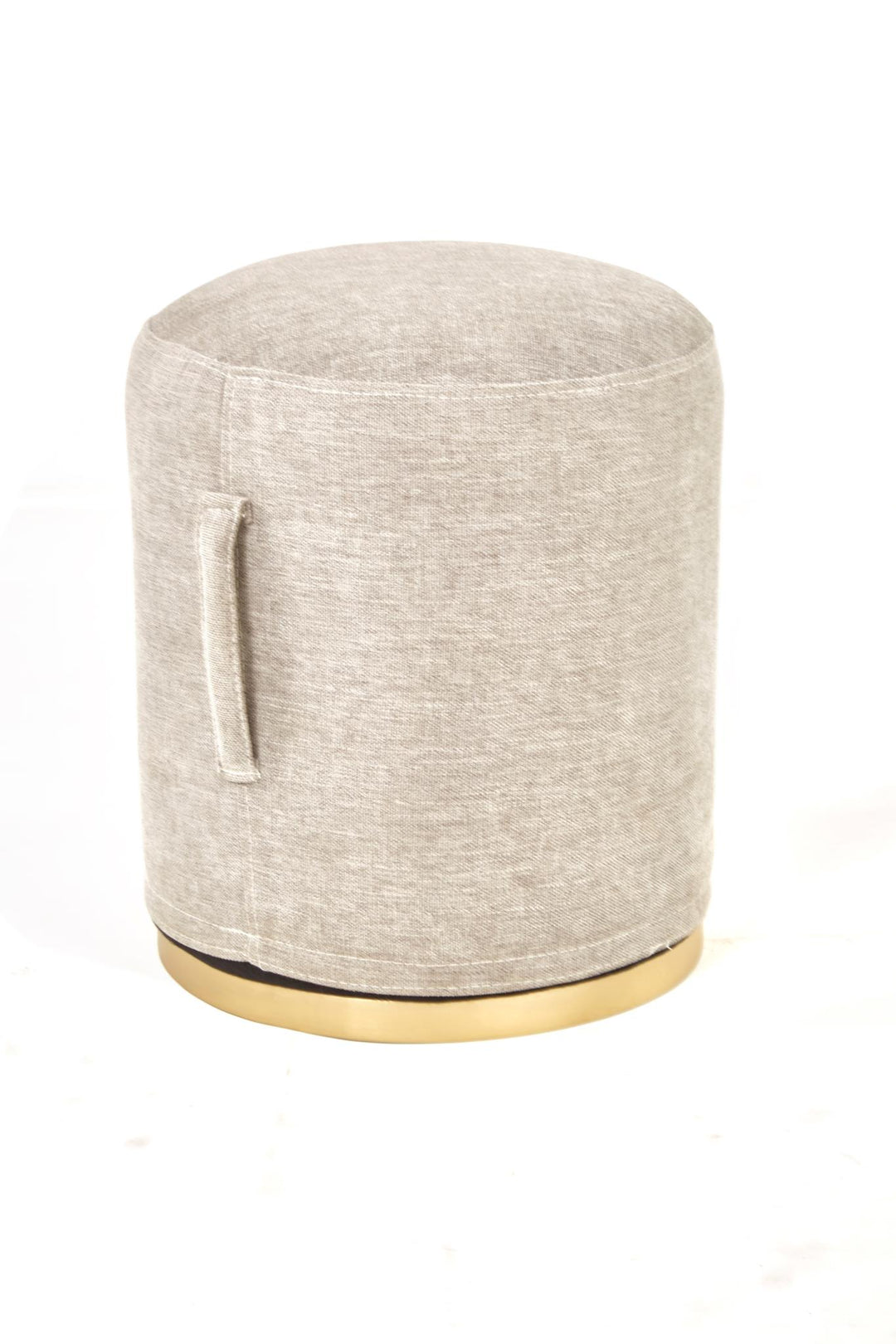 Round Pouf with Brass Accents