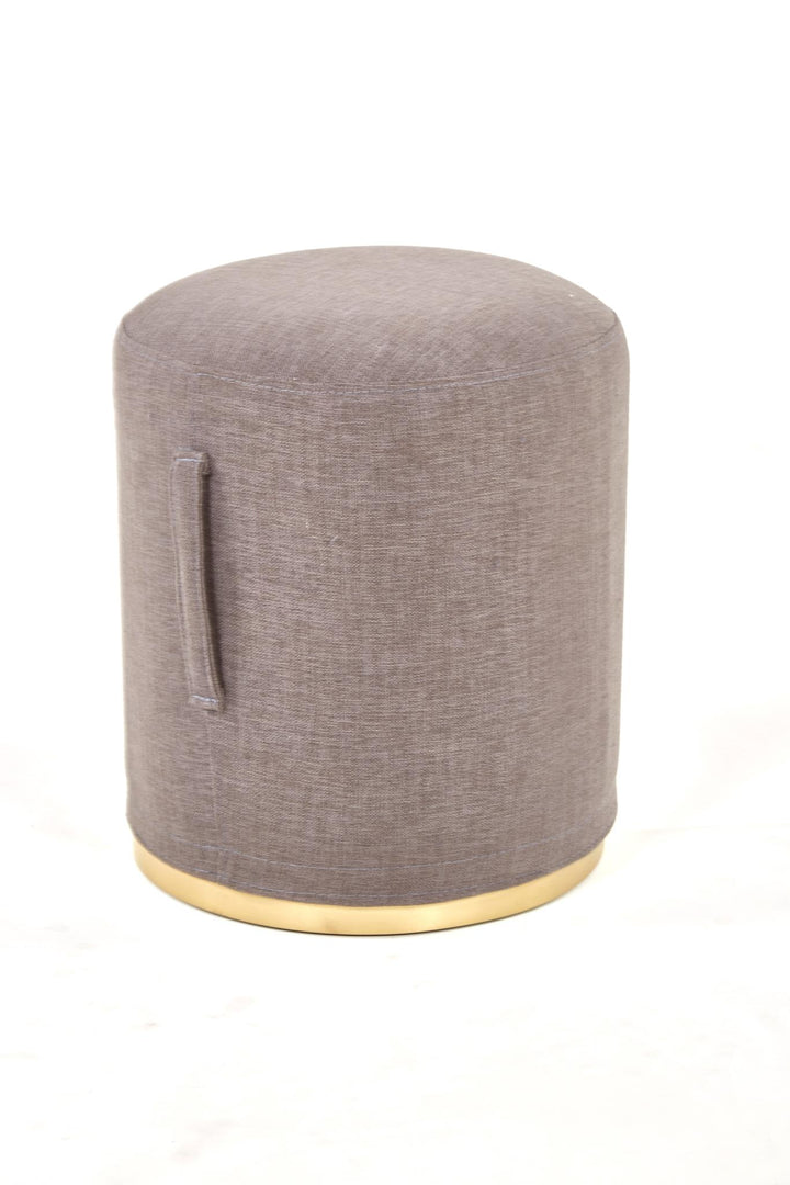 Round Pouf with Brass Accents