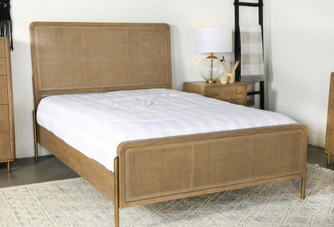 Arini Eastern King Panel Bed Sand Wash and Natural Cane - Charmed House Interiors (Kansas City, MO)