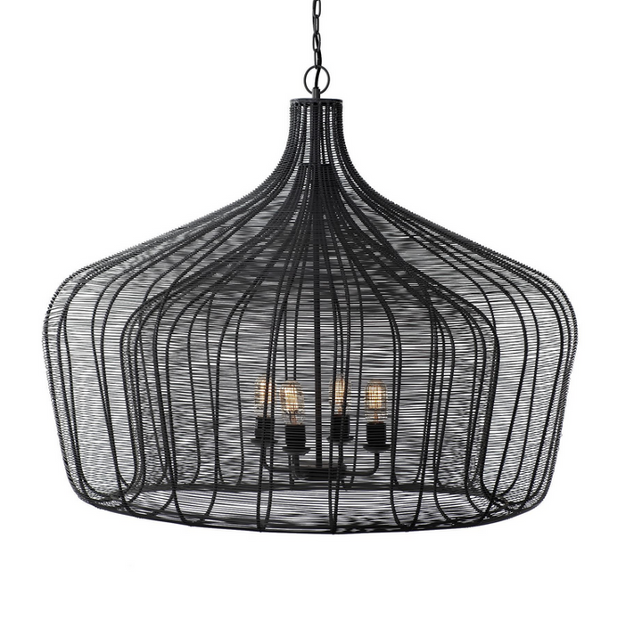 Black Metal Mesh-Style Four Bulb Chandelier - Charmed House Interiors (Kansas City, MO)