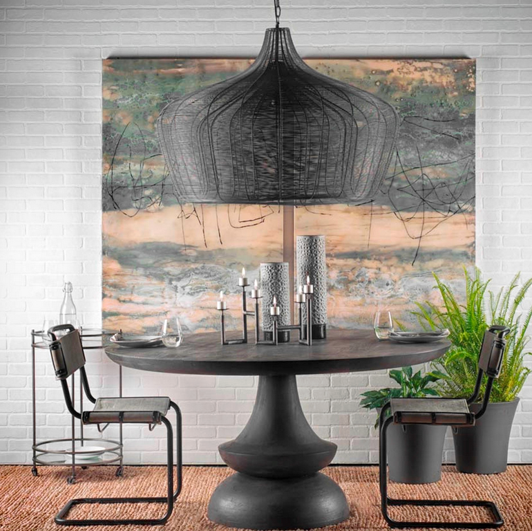 Black Metal Mesh-Style Four Bulb Chandelier - Charmed House Interiors (Kansas City, MO)