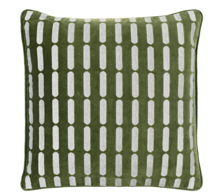 Green Velvet with Cream Pattern Down Pillow - Charmed House Interiors (Kansas City, MO)