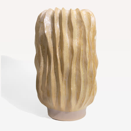 24" Beige Ribbed Zamora Vase - Charmed House Interiors (Kansas City, MO)