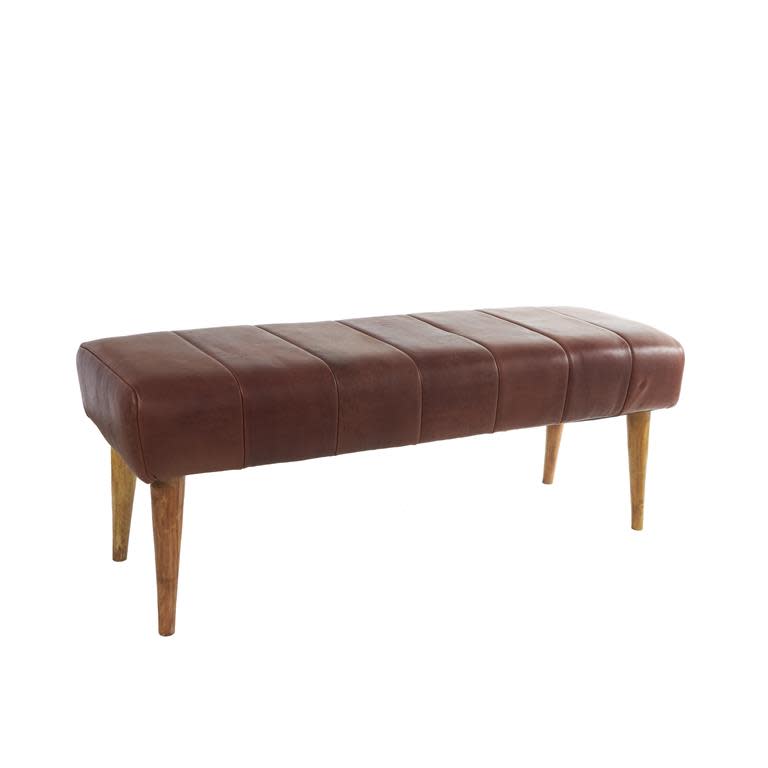 Leather Upholstered Bench w Wooden Legs - Charmed House Interiors (Kansas City, MO)