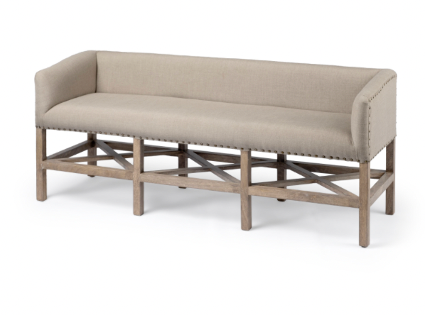 Bergen Beige Fabric Seat Wood Frame Bench - Charmed House Interiors (Kansas City, MO)