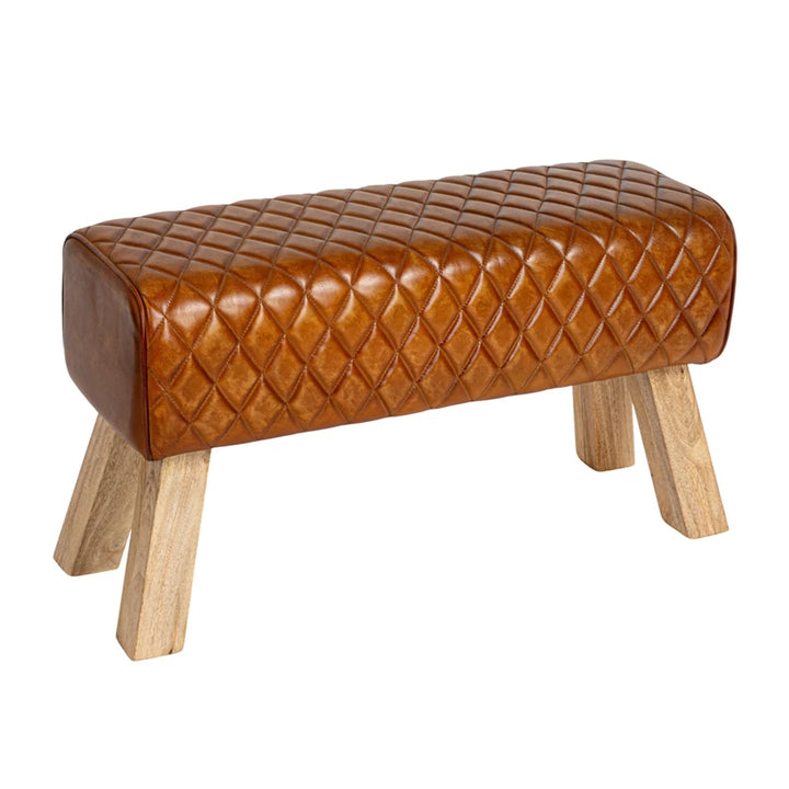 Stitched Leather and Wood Bench - Charmed House Interiors (Kansas City, MO)