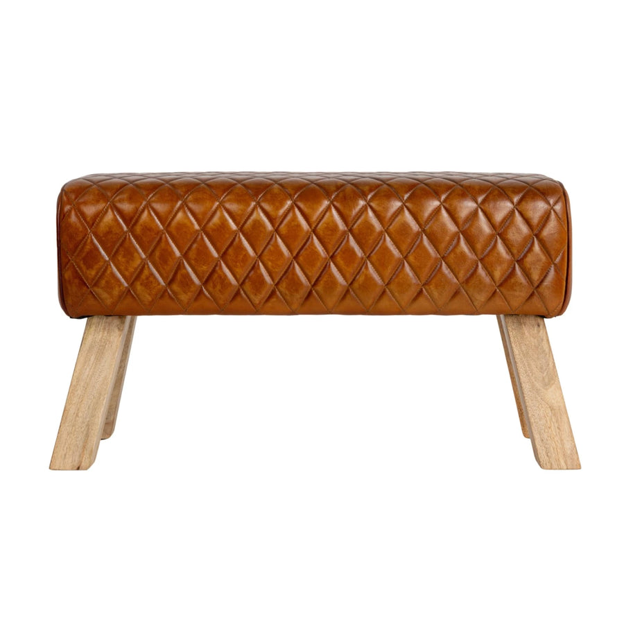 Stitched Leather and Wood Bench - Charmed House Interiors (Kansas City, MO)