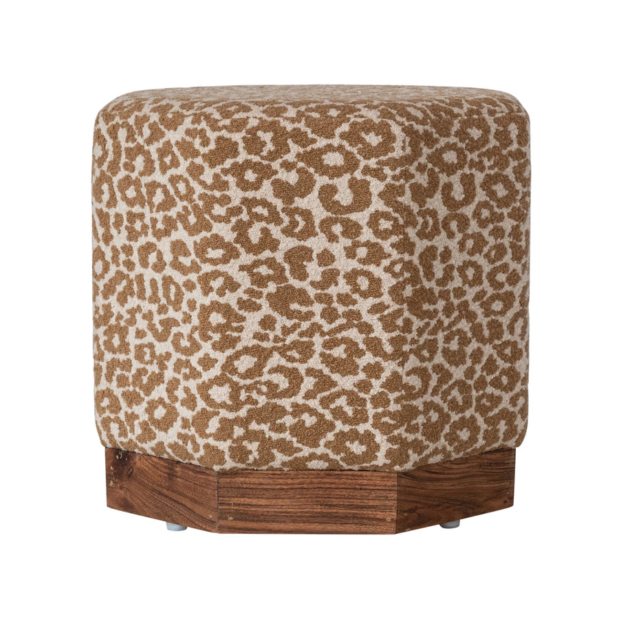 Upholstered Hexagonal Ottoman with Wood Base - Charmed House Interiors (Kansas City, MO)