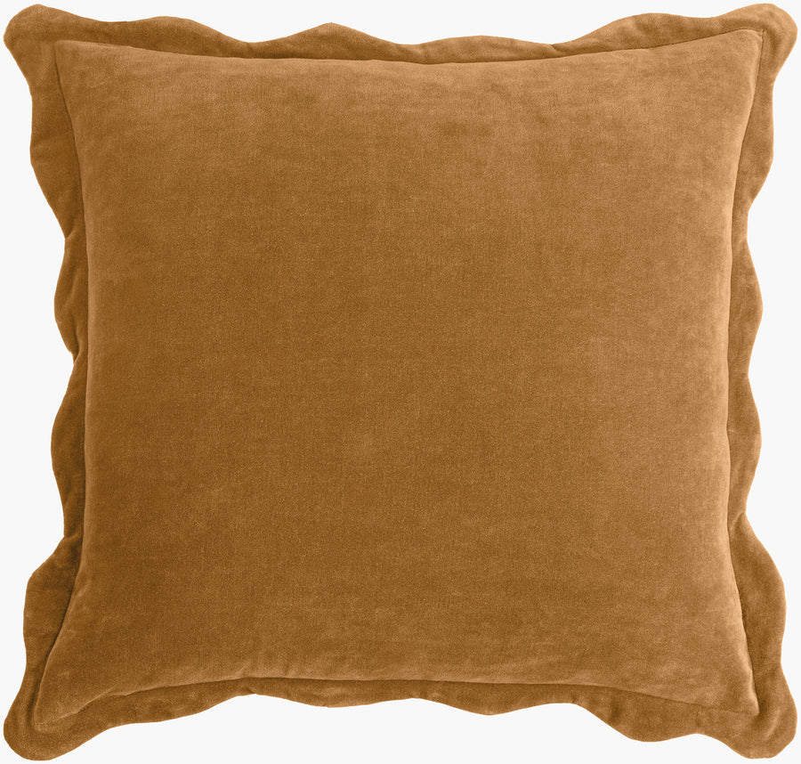 22" Burnt Orange Velvet Wavy Fringe Down Effervescent Pillow - Charmed House Interiors (Kansas City, MO)