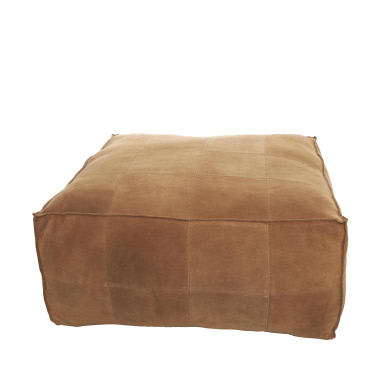 Camel Leather Square Pouf - Charmed House Interiors (Kansas City, MO)