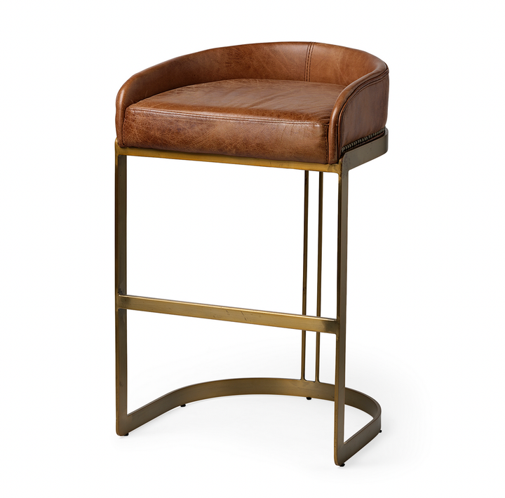 Hollyfield Cognac Brown Leather Bar Stool - Charmed House Interiors (Kansas City, MO)