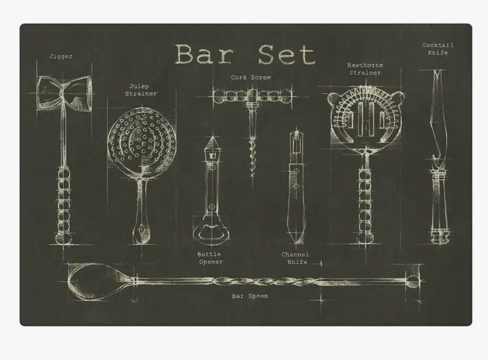 Bar Set Architectural Print - Charmed House Interiors (Kansas City, MO)