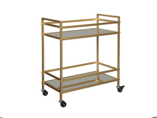 Gold Rect Mirror Bar Cart - Charmed House Interiors (Kansas City, MO)