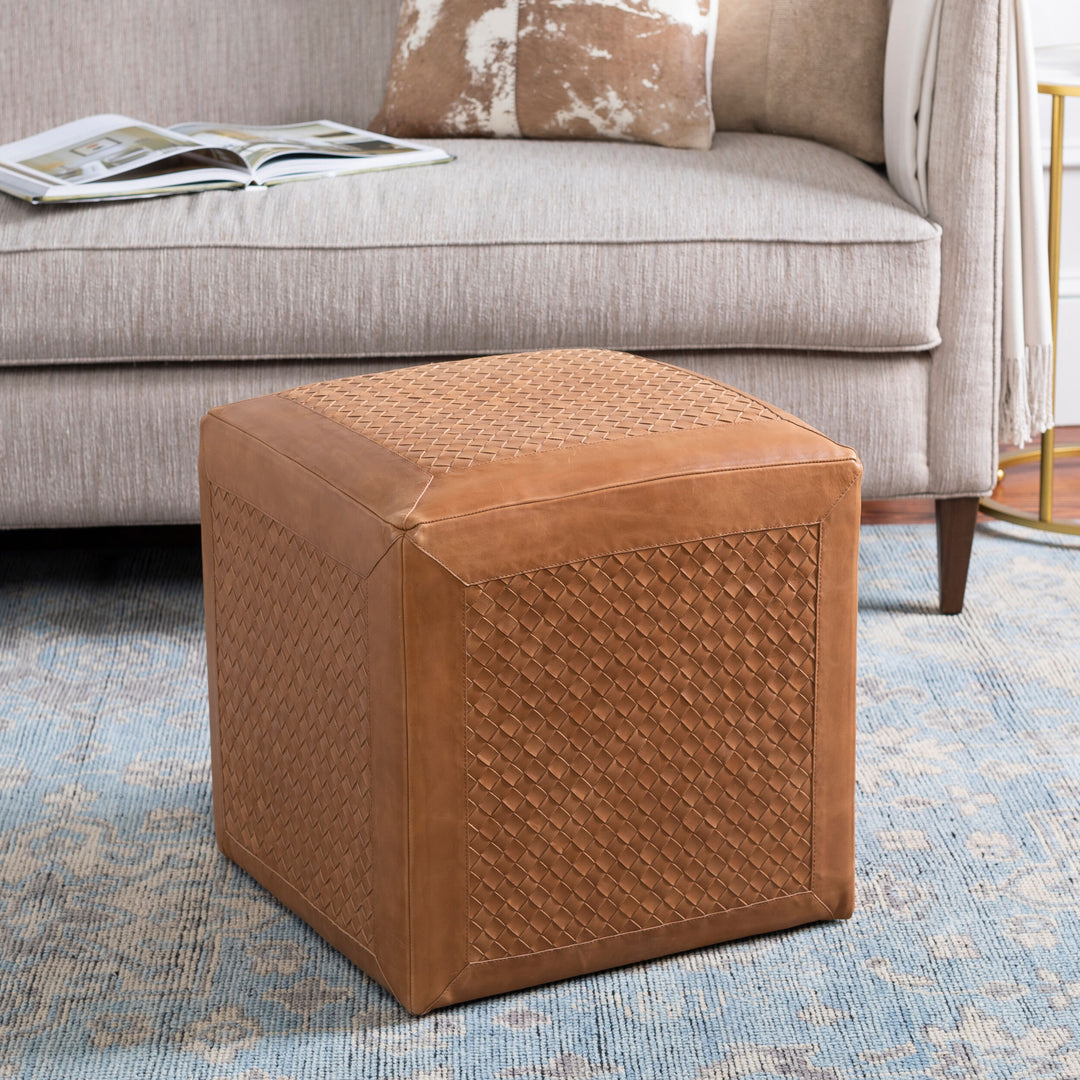 Leather Woven Ottoman