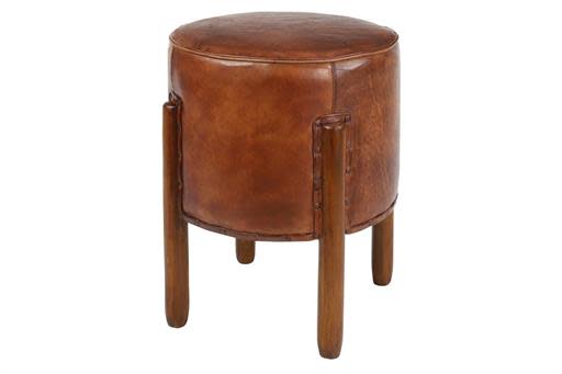Teakwood & Leather Stool - Charmed House Interiors (Kansas City, MO)