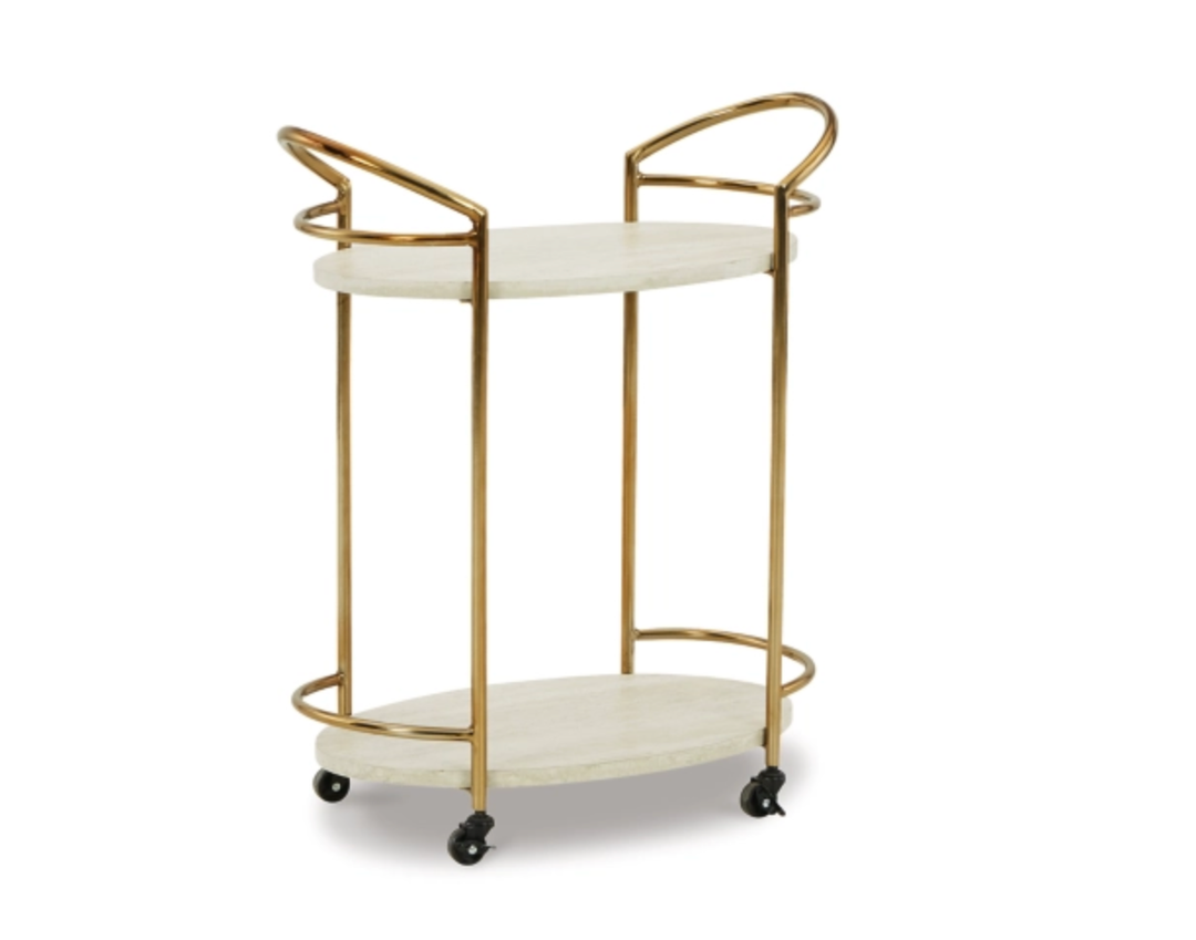 Gold & Marble Oval Bar Cart - Charmed House Interiors (Kansas City, MO)