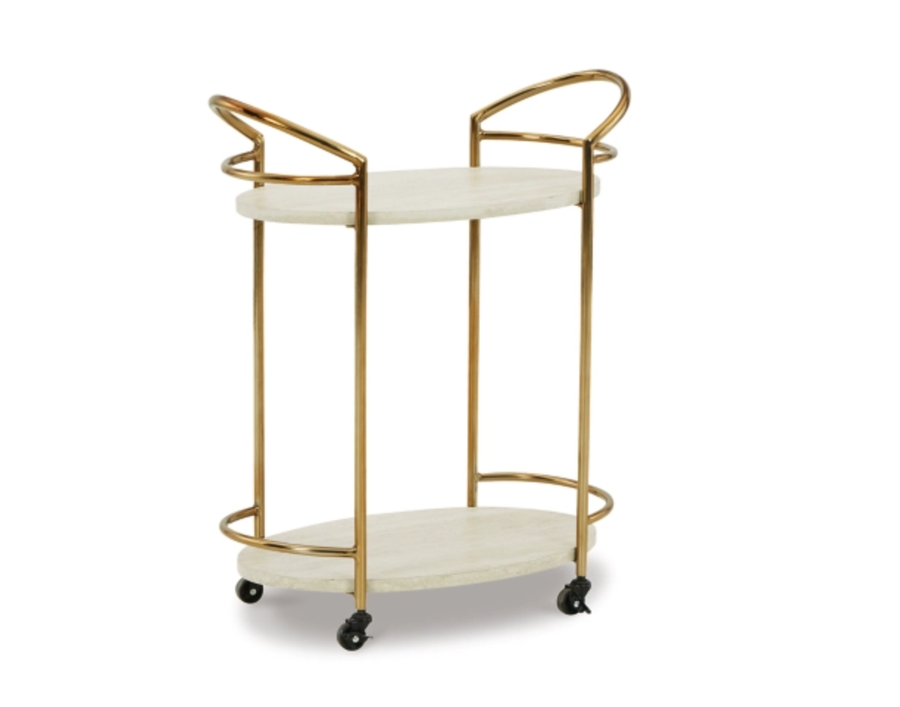 Gold & Marble Oval Bar Cart - Charmed House Interiors (Kansas City, MO)