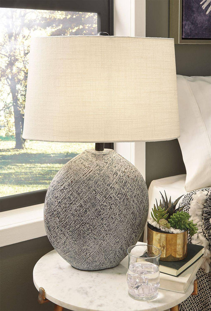 Blue/Gray Round Table Lamp - Charmed House Interiors (Kansas City, MO)