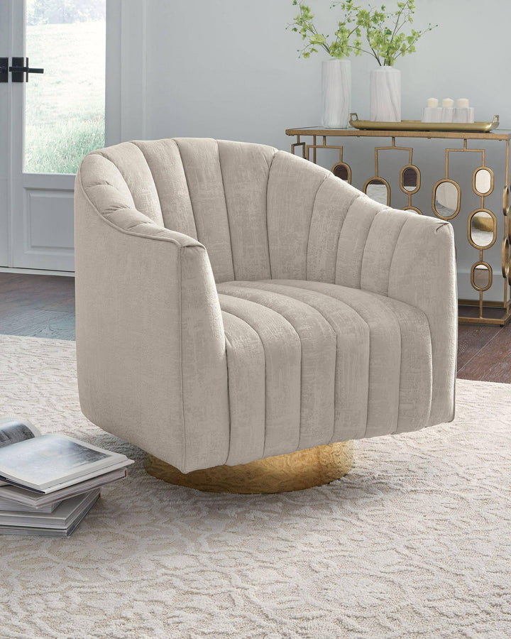 Pearl Velvet Ribbed Swivel Accent Chair - Charmed House Interiors (Kansas City, MO)
